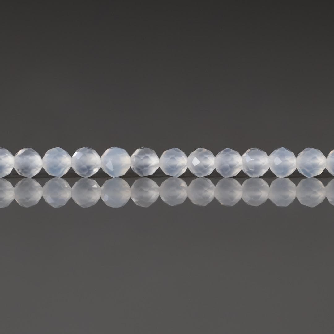 3mm Natural White Agate Beads - Faceted Round Micro Gemstone 15" Strand