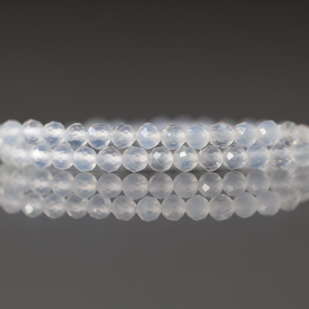 3mm Natural White Agate Beads - Faceted Round Micro Gemstone 15" Strand