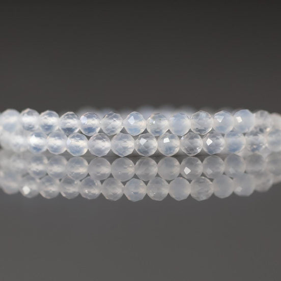 3mm Natural White Agate Beads - Faceted Round Micro Gemstone 15" Strand