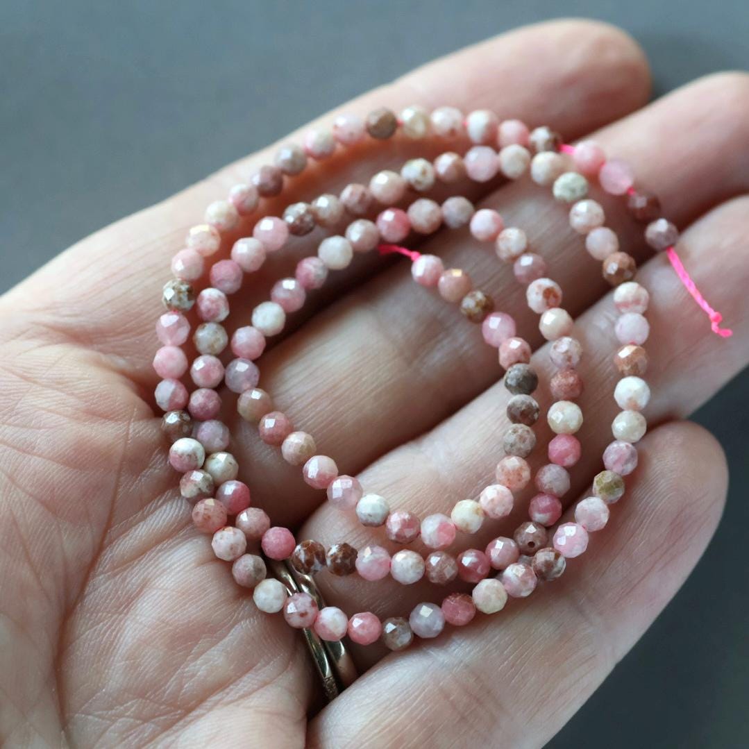 3mm Norwegian Thulite Beads Faceted Genuine Tiny Beads 15" Pink Gemstone Beads for Jewelry Making Beading Craft Gift Seed Beads