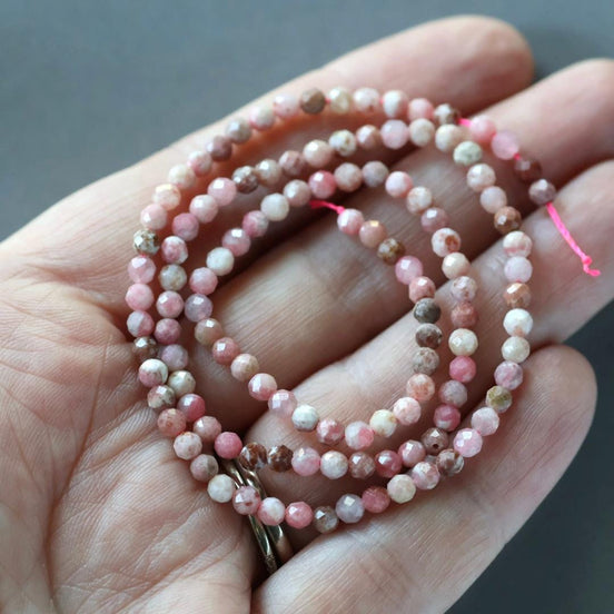 3mm Norwegian Thulite Beads Faceted Genuine Tiny Beads 15" Pink Gemstone Beads for Jewelry Making Beading Craft Gift Seed Beads