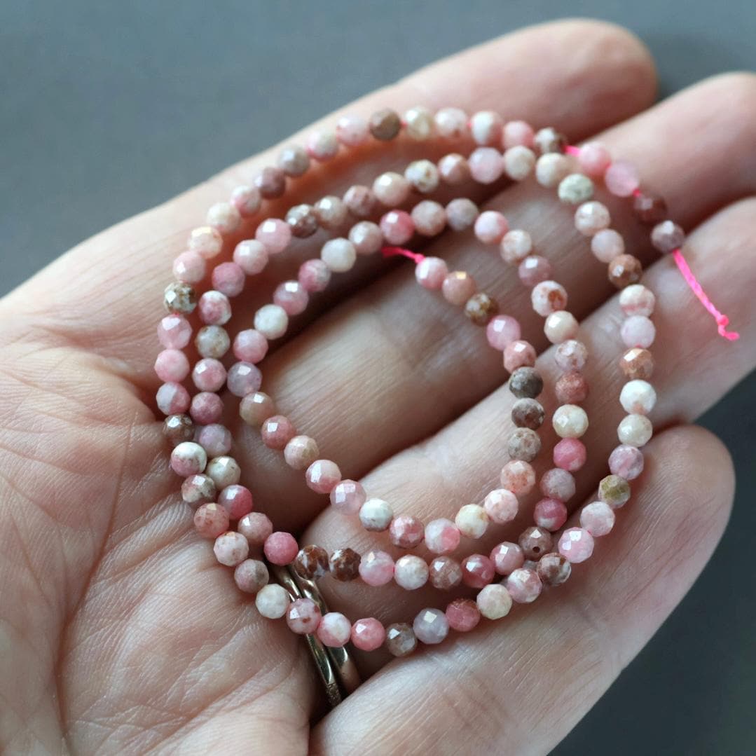 3mm Norwegian Thulite Beads – Faceted Round Micro Gemstone 15" Strand