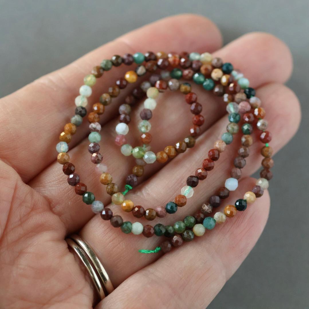 3mm Ocean Jasper Beads - Faceted Round Micro Gemstone 15" Strand