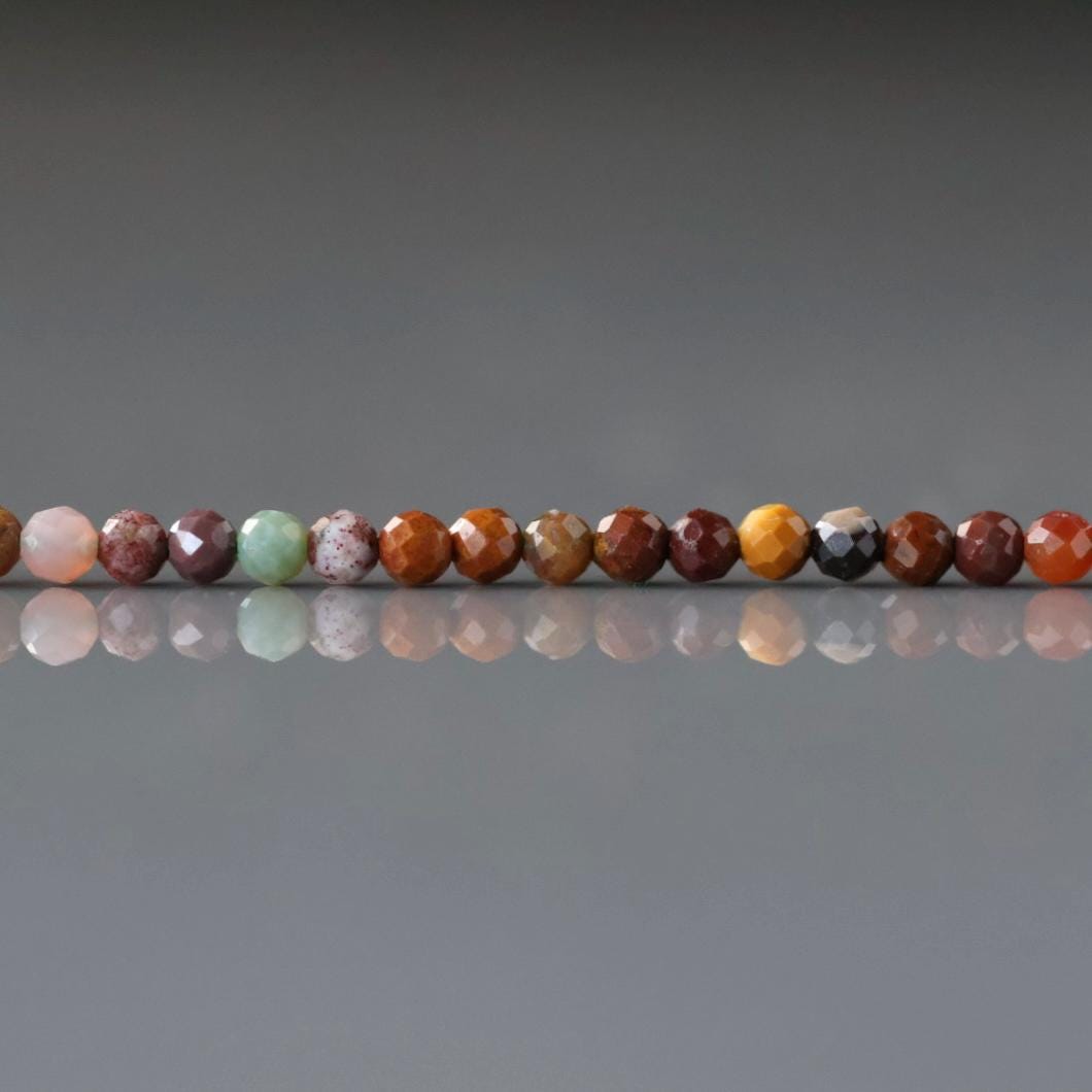 3mm Ocean Jasper Beads - Faceted Round Micro Gemstone 15" Strand