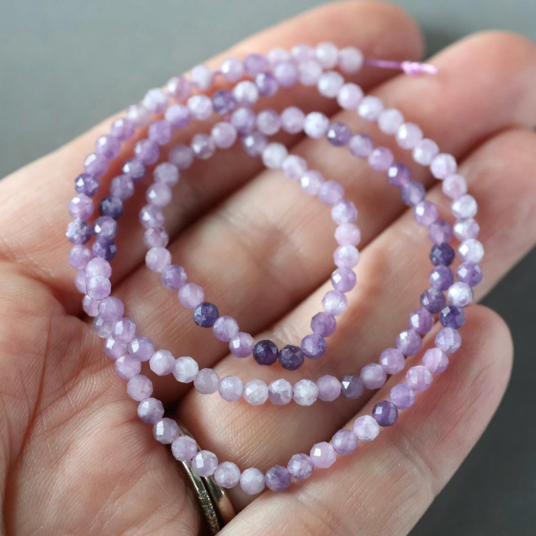 3mm Ombre Lepidolite Beads ‚Äì Faceted Round Micro Gemstone 15" Strand