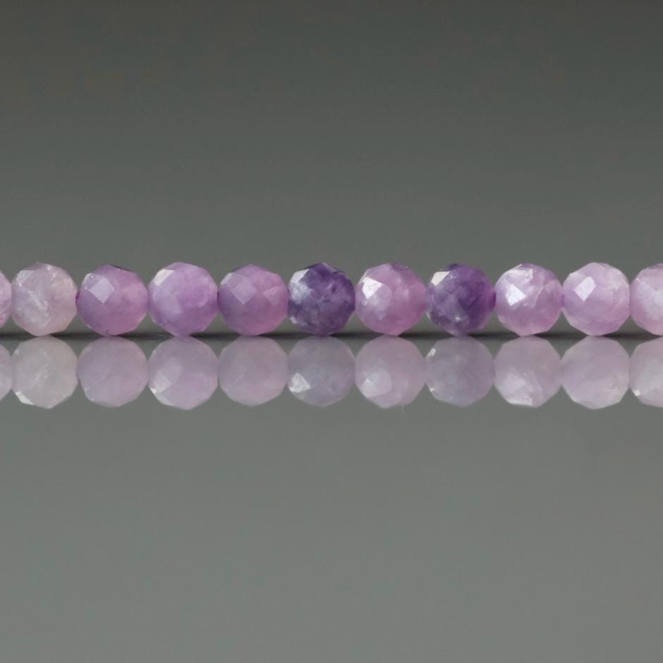 3mm Ombre Lepidolite Beads ‚Äì Faceted Round Micro Gemstone 15" Strand