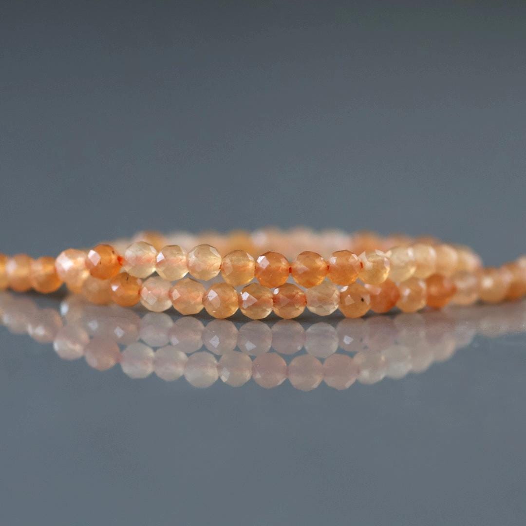 3mm Orange Aventurine Beads ‚Äì Faceted Round Micro Gemstone 15" Strand