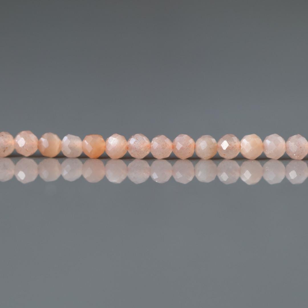 3mm Peach Moonstone Beads – Faceted Round Micro Gemstone 15" Strand