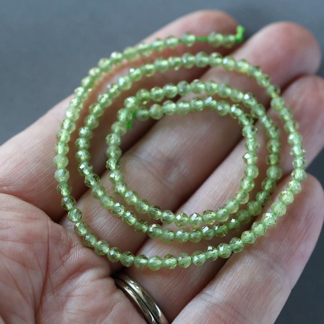 3mm Peridot Beads – Faceted Round Micro Gemstone 15" Strand