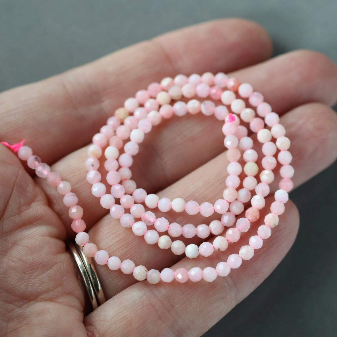 3mm Peruvian Pink Opal Beads ‚Äì Smooth Round Micro Gemstone 15" Strand