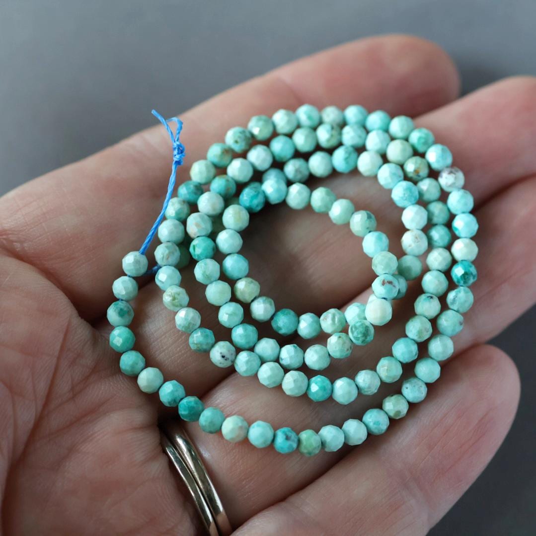 3mm Peruvian Turquoise Beads – Faceted Round Micro Gemstone 15" Strand