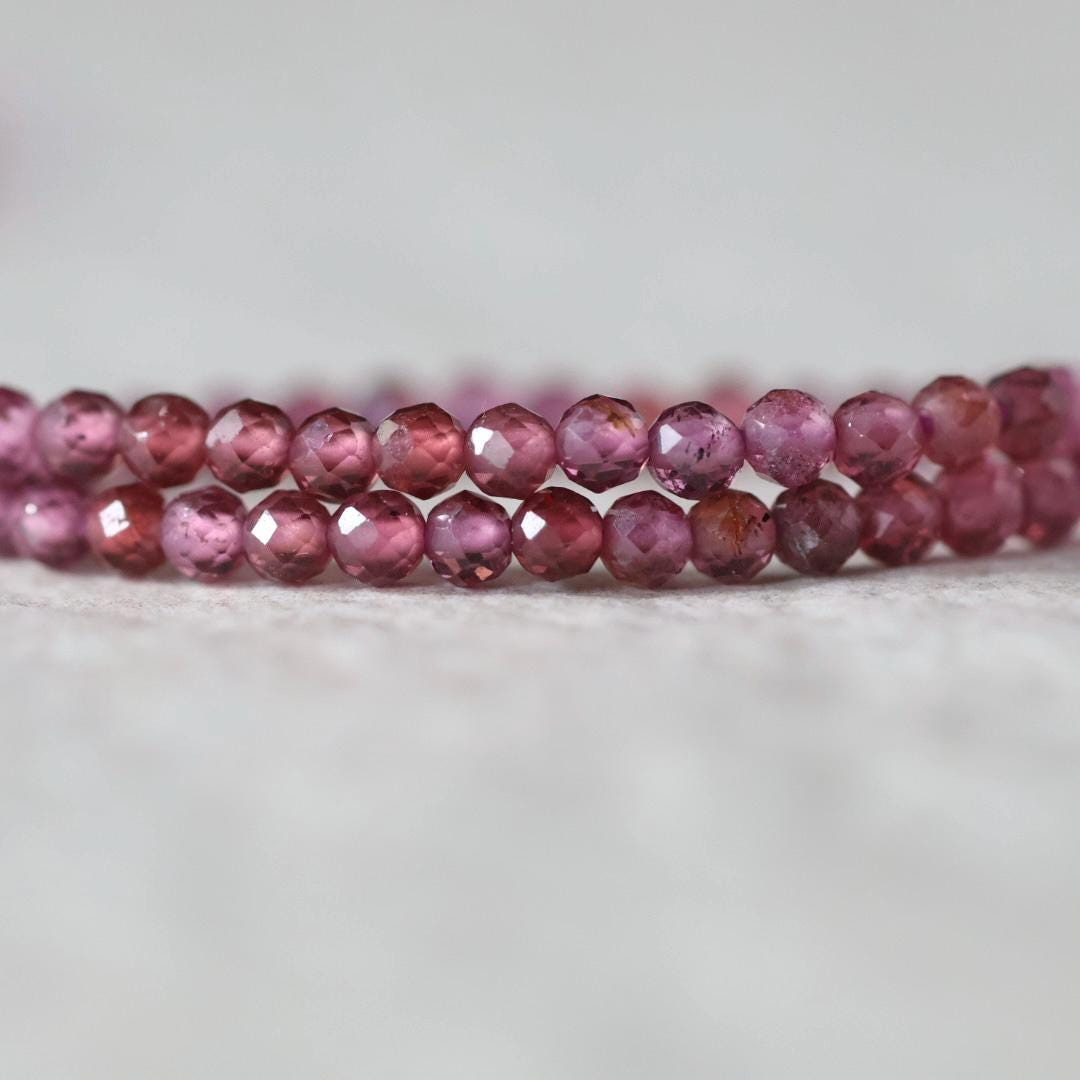3mm Pink Garnet Beads Faceted Round Malaya Garnet 7” Natural Gemstone Beads for DIY Jewelry Making Earrings Necklace