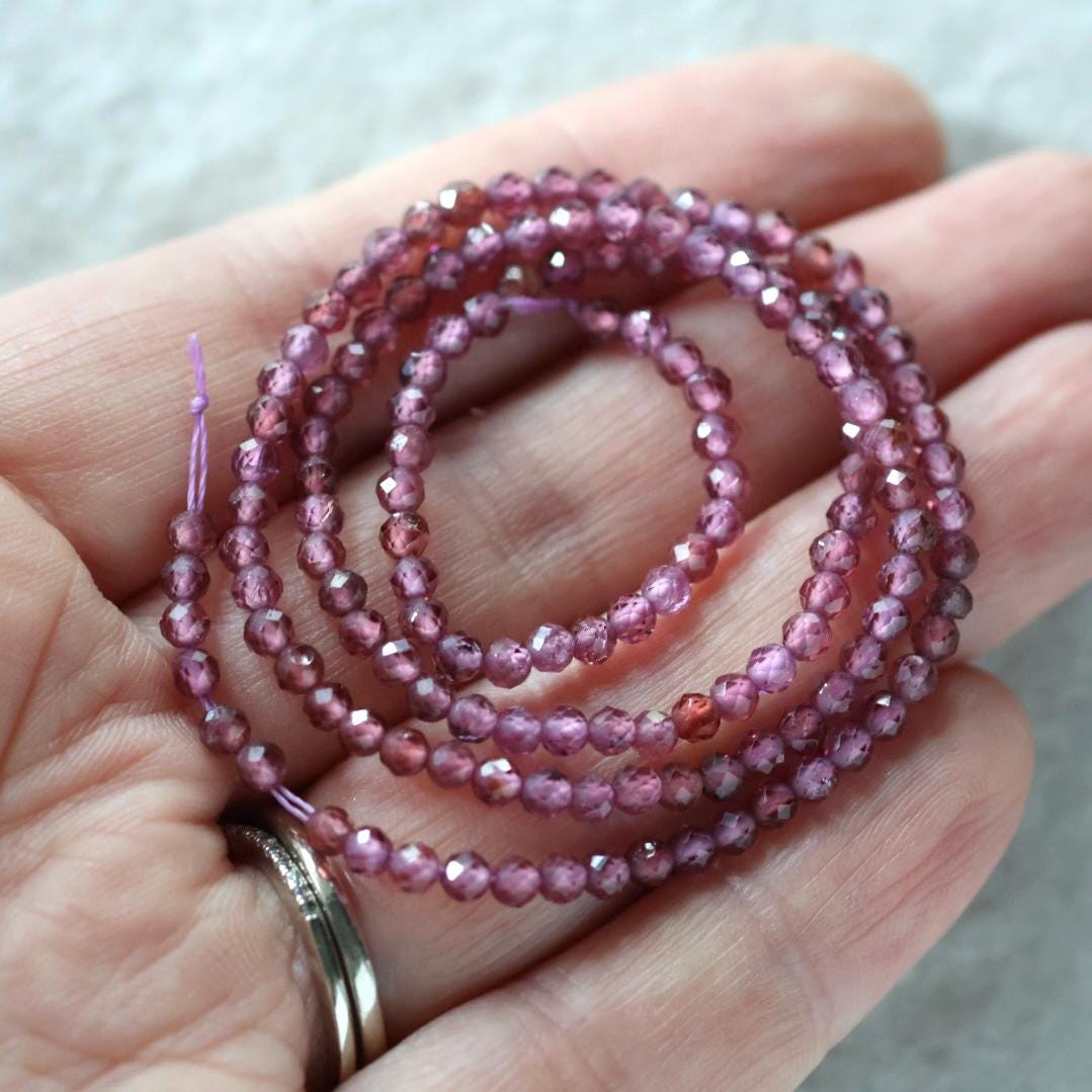 3mm Pink Garnet Beads Faceted Round Malaya Garnet 7” Natural Gemstone Beads for DIY Jewelry Making Earrings Necklace