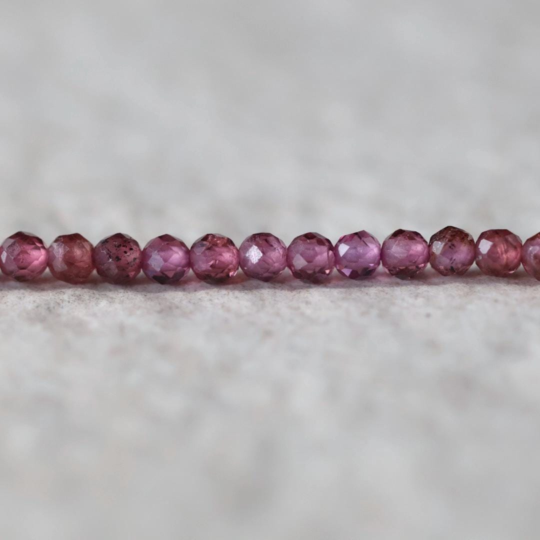 3mm Pink Garnet Beads Faceted Round Malaya Garnet 7” Natural Gemstone Beads for DIY Jewelry Making Earrings Necklace