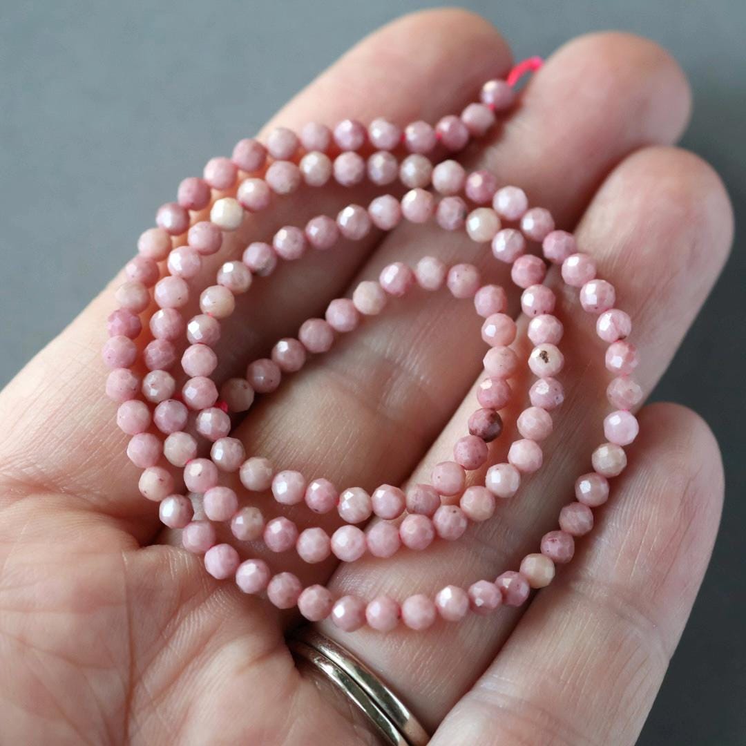 3mm Pink Petrified Wood Jasper Beads ‚Äì Faceted Round Micro Gemstone 15" Strand