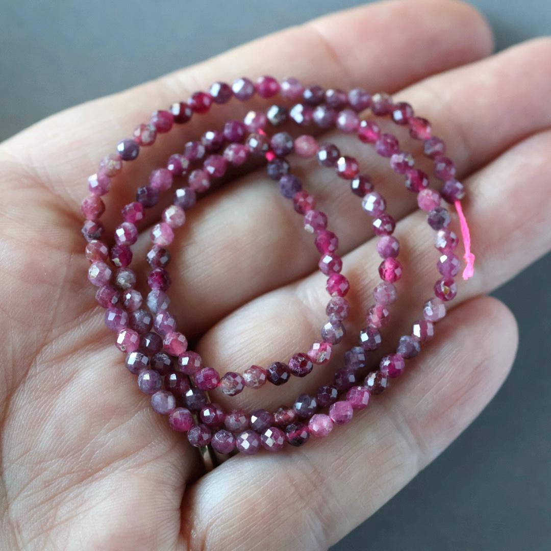 3mm Pink Rubellite Tourmaline Beads – Faceted Round Micro Gemstone 15" Strand