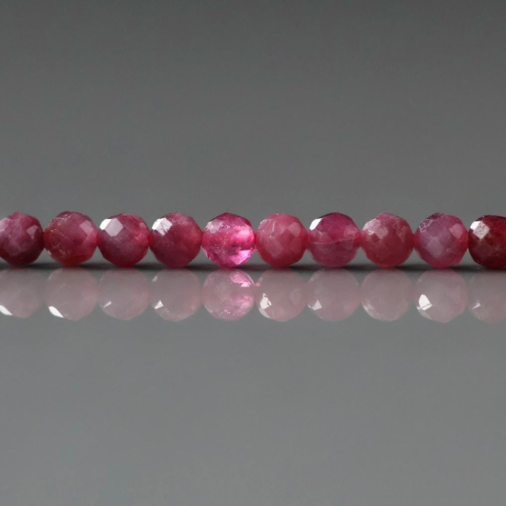 3mm Pink Rubellite Tourmaline Beads – Faceted Round Micro Gemstone 15" Strand
