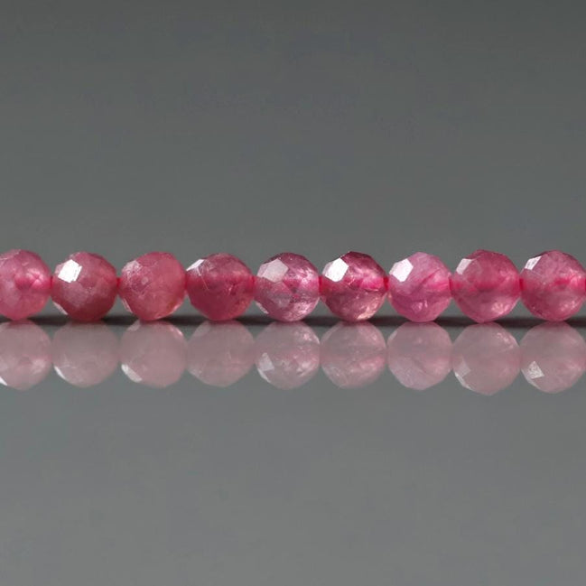 3mm Pink Tourmaline Beads – Faceted Round Micro Gemstone 15" Strand