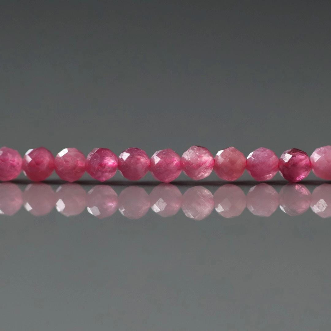 3mm Pink Tourmaline Beads - Faceted Round Gemstone 15" Strand