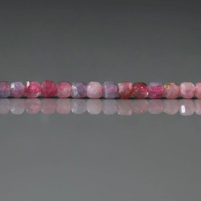 3mm Pink Tourmaline with Lepidolite Cube Beads Faceted 15" Sparkly Rare Gemstone Beads for Jewelry Making Beading Gift October Birthstone
