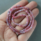 3mm Pink Tourmaline with Lepidolite Beads - Faceted Cube natural Gemstone 15"