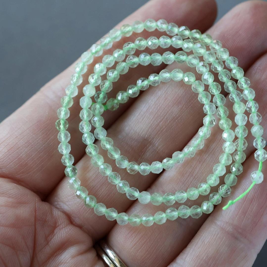3mm Prehnite Beads – Faceted Round Micro Gemstone 15" Strand