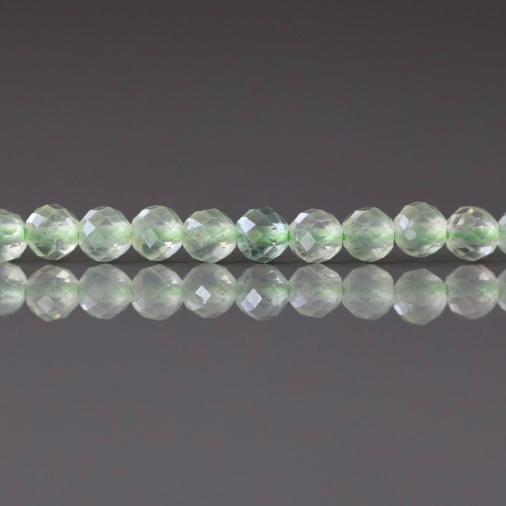 3mm Prehnite Beads – Faceted Round Micro Gemstone 15" Strand