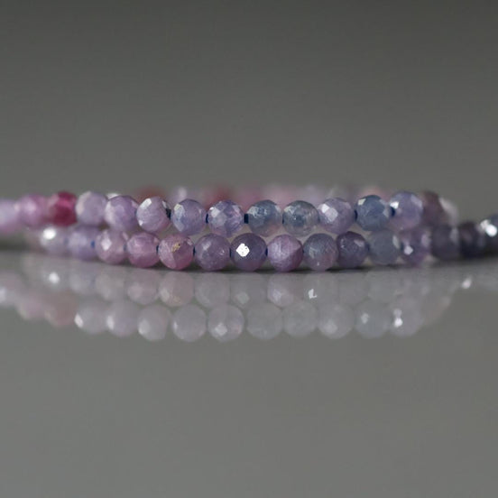 3mm Purple Pink Sapphire Beads Faceted Round 7" Raw Sapphire Genuine Gemstone Beads Jewelry Making Beading Craft Gift September Birthstone