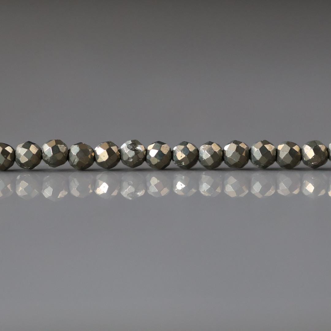 3mm Pyrite Beads - Round Faceted Gemstone 12.5" Strand