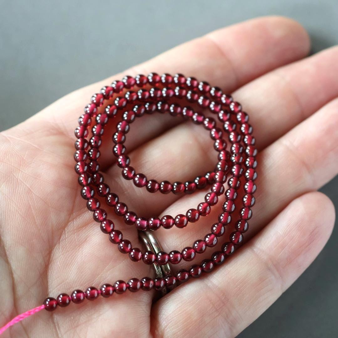3mm Pyrope Garnet Beads – Smooth Round Micro Gemstone 15" Strand