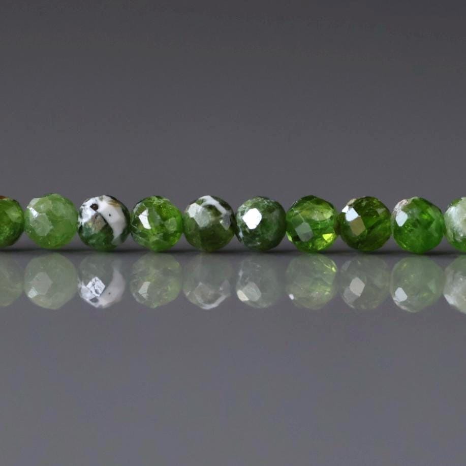 3mm Quartz with Chrome Diopside Beads – Faceted Round Micro Gemstone 15" Strand