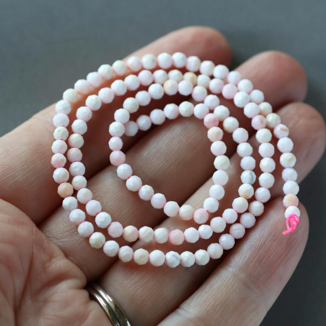 3mm Queen Conch Beads ‚Äì Faceted Round Micro Gemstone 15" Strand