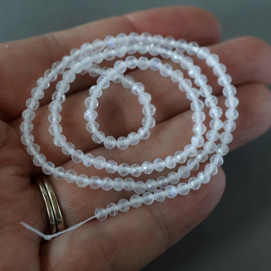 3mm Rainbow Moonstone Beads - Faceted Round Micro Gemstone 15" Strand