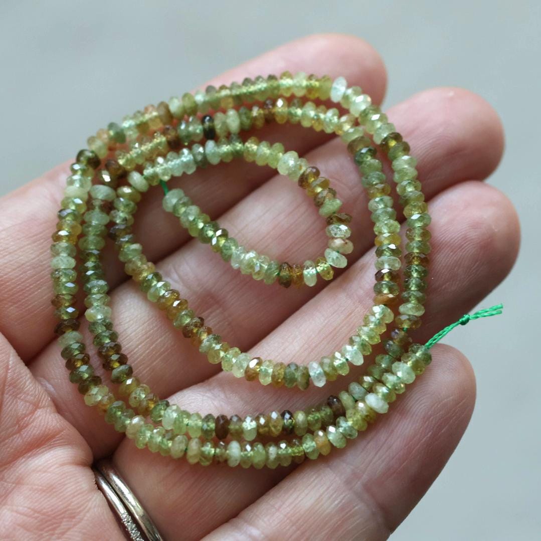 3mm Rare AAA Andradite Garnet Beads Faceted Rondelle Green Garnet Beads 7” Natural Gemstone DIY Jewelry Making Earrings Necklace