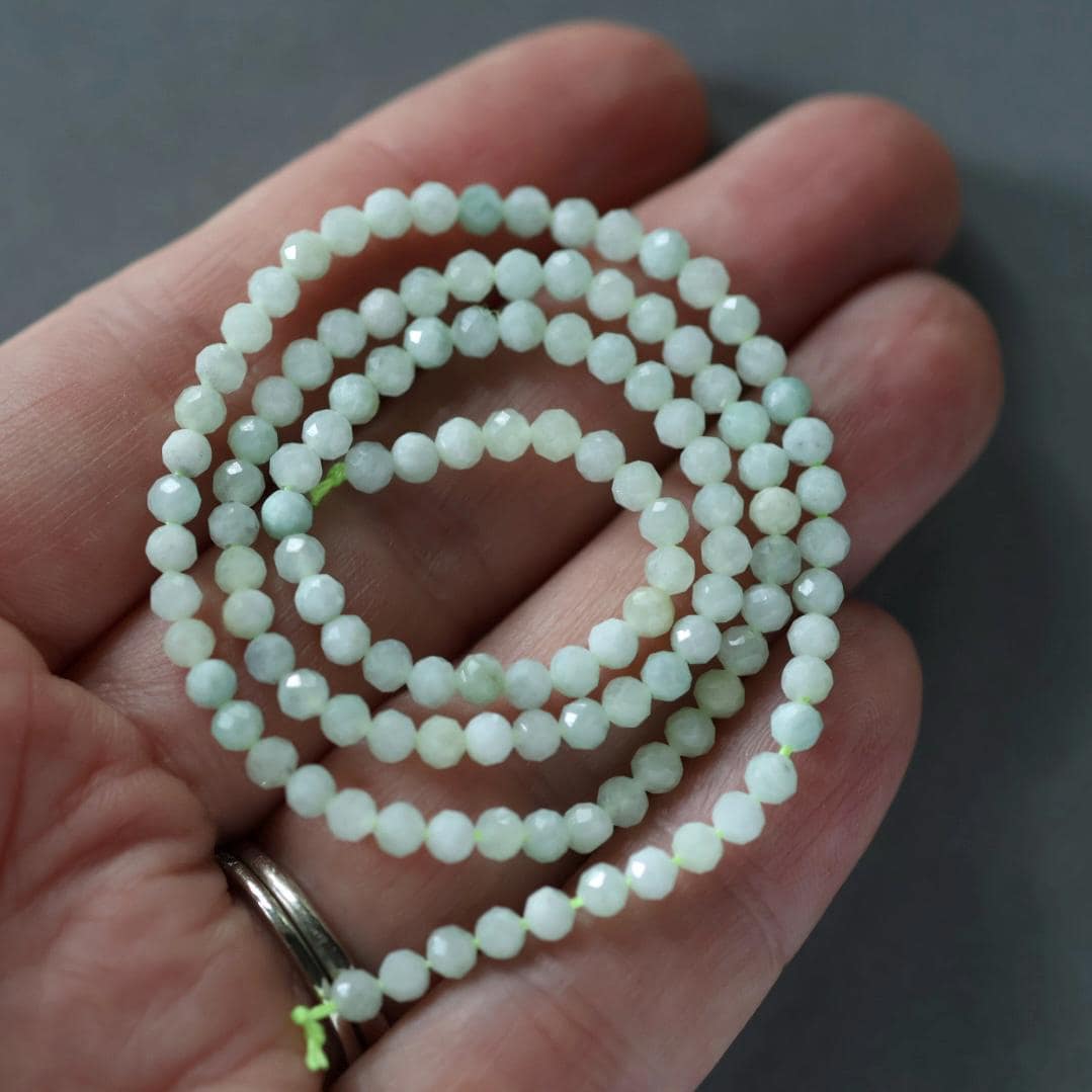 3mm Rare Myanmar Jadeite Beads - Faceted Round Natural Gemstone 7”