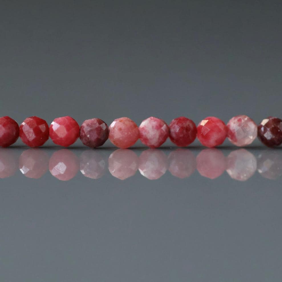 3mm Rare Red Thulite Beads – Faceted Round Micro Gemstone 6.5" Strand