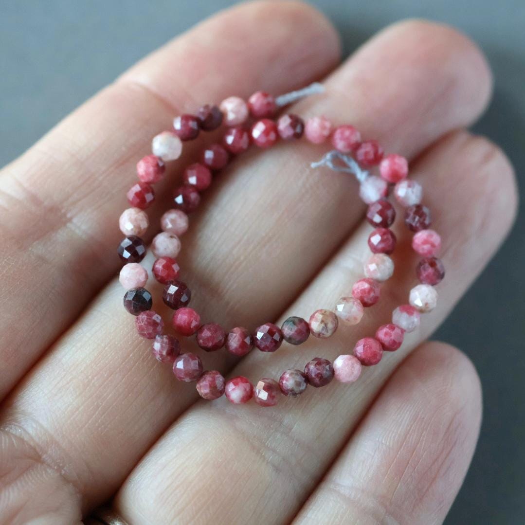 3mm Rare Red Thulite Beads – Faceted Round Micro Gemstone 6.5" Strand