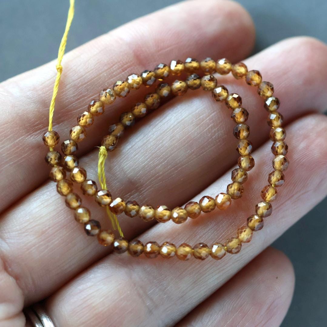 3mm Rare Topazolite Garnet Beads – Faceted Round Micro Gemstone 7" Strand