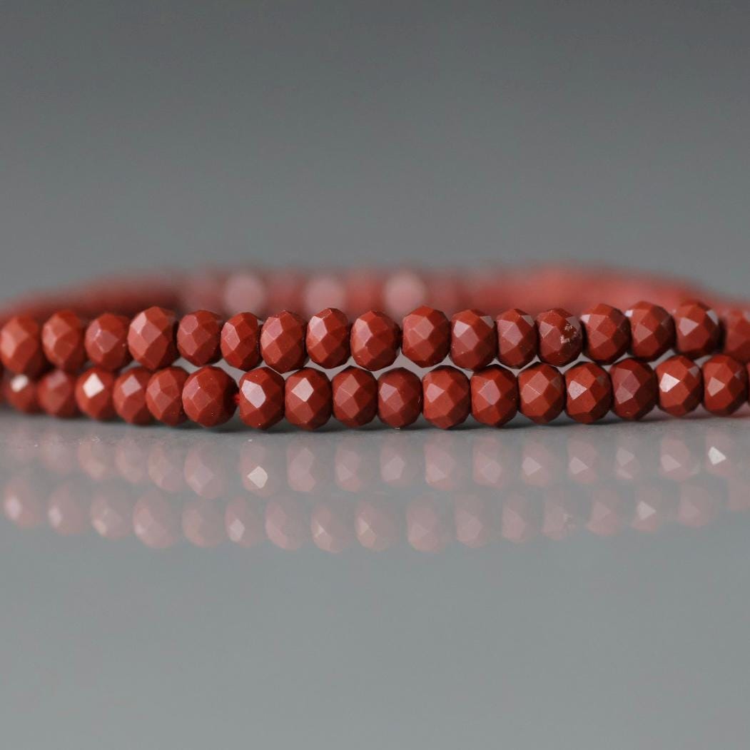 3mm Red Jasper Beads - Faceted Rondelle Micro Gemstone 12.5" Strand
