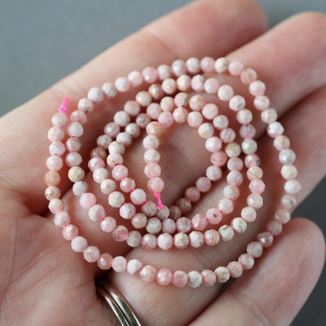 3mm Rhodochrosite Beads ‚Äì Faceted Round Micro Gemstone 15" Strand