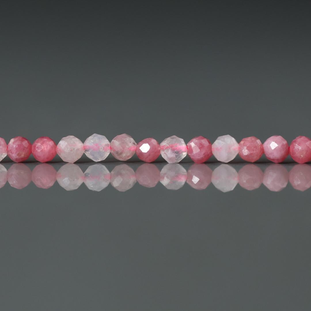 3mm Rhodonite in Quartz Matrix Beads - Faceted Round Micro Gemstone 15" Strand