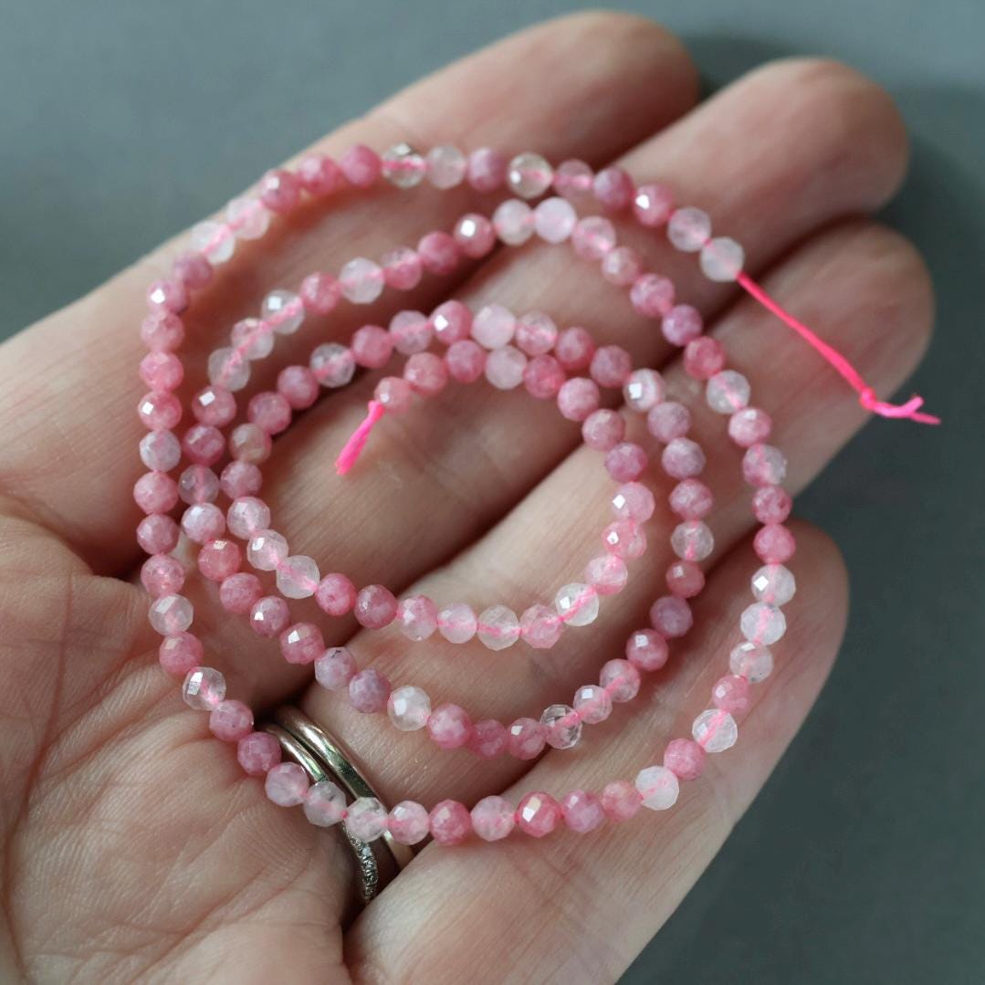3mm Rhodonite in Quartz Matrix Beads - Faceted Round Micro Gemstone 15" Strand