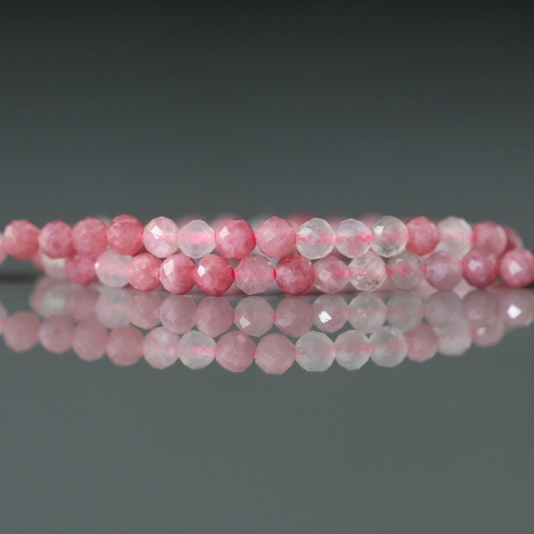 3mm Rhodonite in Quartz Matrix Beads - Faceted Round Micro Gemstone 15" Strand