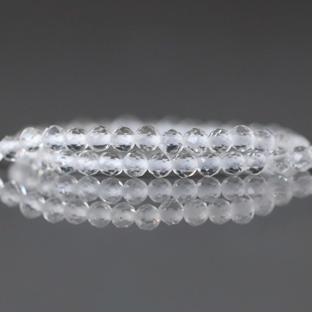 3mm Rock Quartz Beads - Faceted Round Micro Gemstone 15" Strand