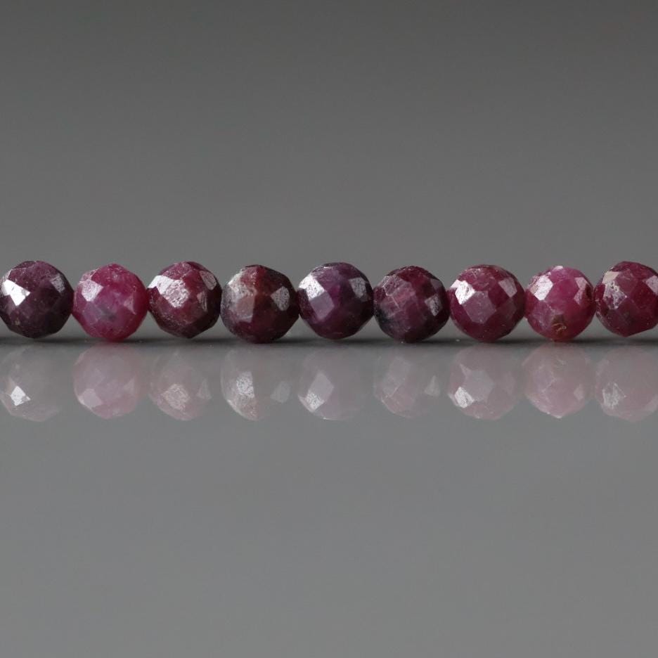 3mm Ruby Beads Micro Faceted Beads 15" Natural Crystal Beads Dark Pink Ruby Gemstone Beads Beading Crafter Gift July Birthstone DIY Jewelry