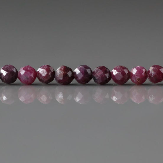 3mm Ruby Beads – Faceted Round Micro Gemstone 15" Strand