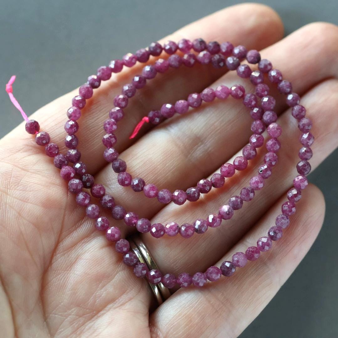 3mm Ruby Beads – Faceted Round Micro Gemstone 15" Strand