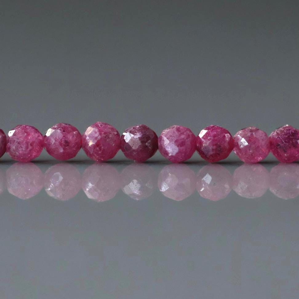 3mm Ruby Beads – Faceted Round Micro Gemstone 15" Strand
