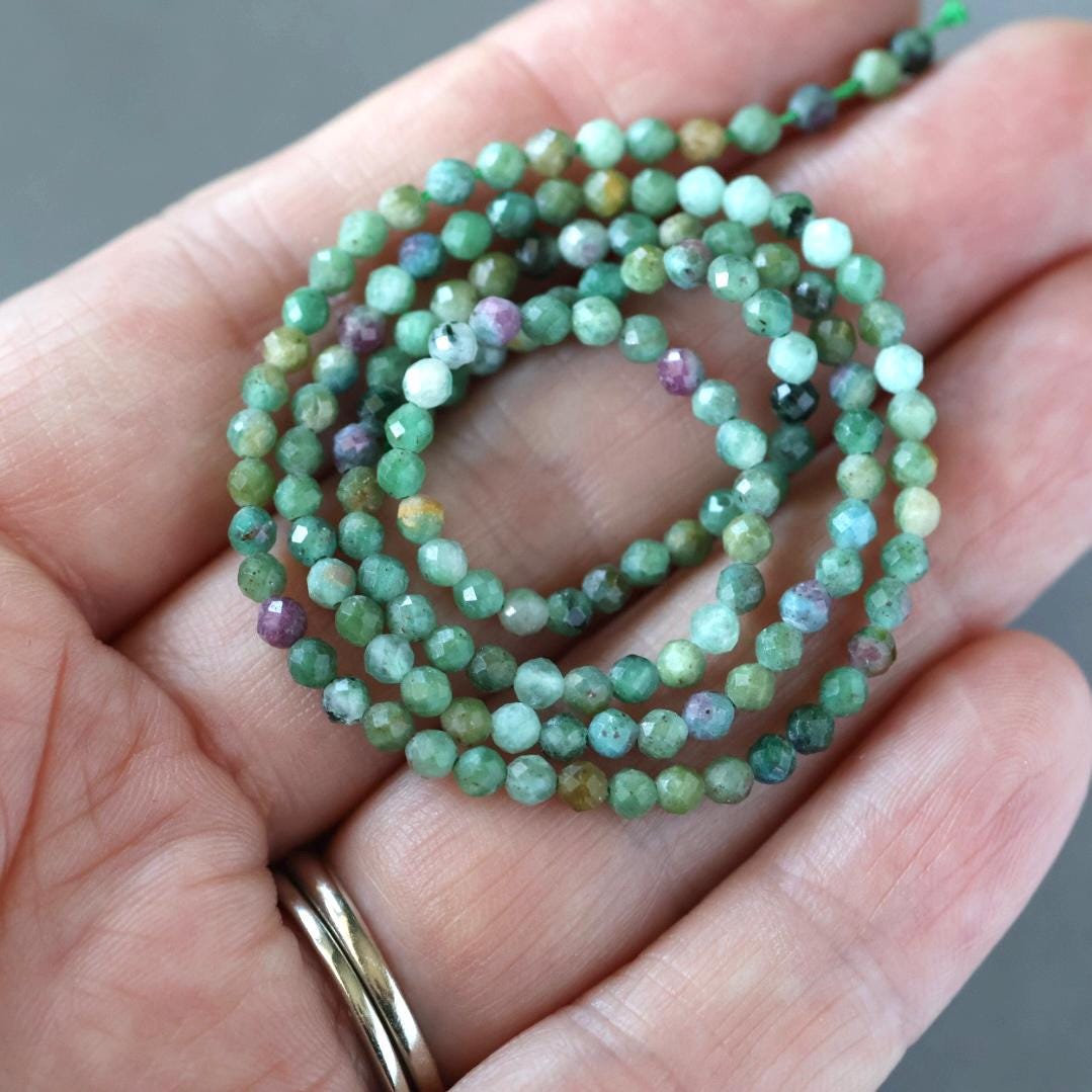 3mm Natural Ruby Fuchsite Micro Faceted Beads Genuine Small Green Beads 15" Gemstone Beads for Jewelry Making Beading Gift for Crafter