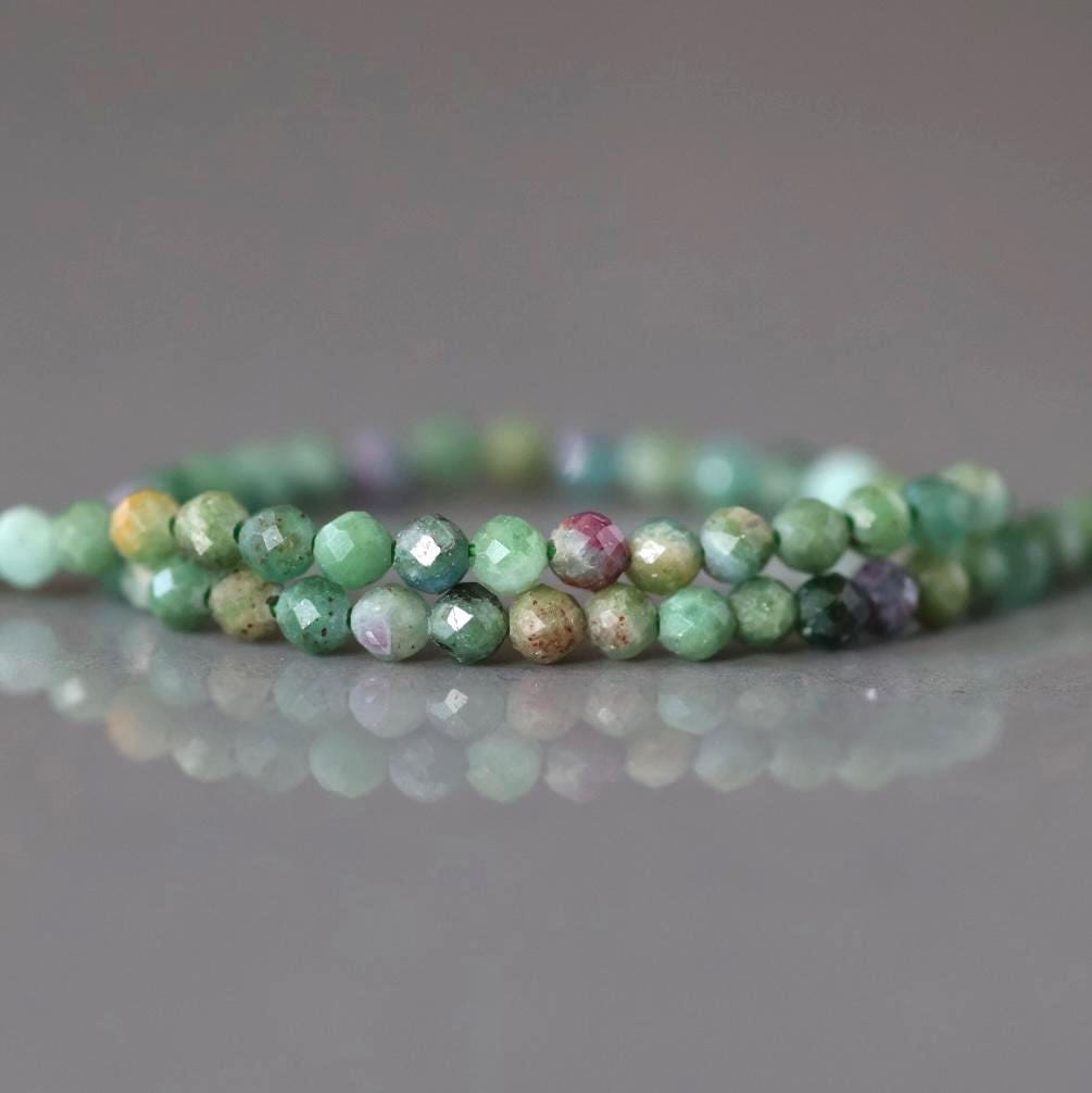 3mm Natural Ruby Fuchsite Micro Faceted Beads Genuine Small Green Beads 15" Gemstone Beads for Jewelry Making Beading Gift for Crafter